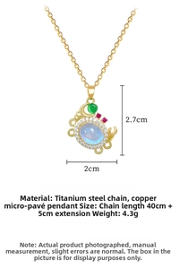 Detail of titanium steel necklace featuring a gradient crab pendant with blue crystals