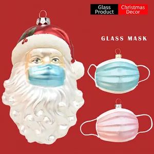 Decorazioni Natalizie In Vetro Dipinto Babbo Natale Con Mascherina Pendente Glitter Addobbi Albero Festivi
