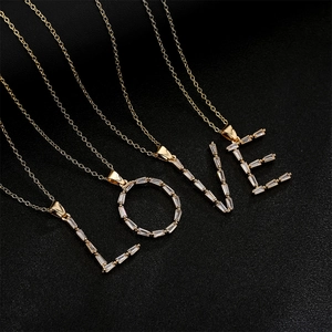 Initial Letter Pendant Necklace Copper 18K Gold Plated Zircon Inlaid Minimalist Dainty Jewelry For Women Girls