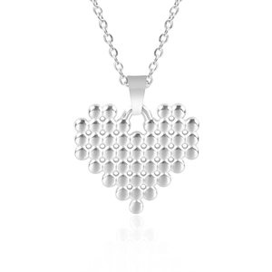 Polished silver heart pendant with textured ball design on a stainless steel necklace chain