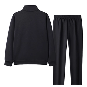 Men's two-piece black tracksuit with stand collar jacket and straight leg pants