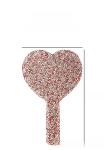 Pink rhinestone heart-shaped handheld mirror measuring 110mm width by 165mm length