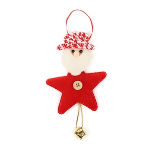 Felt star Christmas tree ornament with Santa head, wooden button and gold bell detail