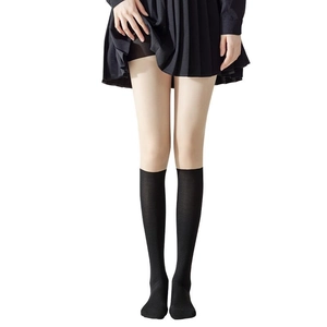 Chaussettes hautes Lolita noires avec nœud et design transparent deux-pièces