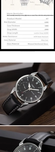 Close-up of leather strap and dial detail for 42mm quartz business watch