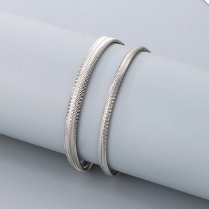 Sleek silver stainless steel snake chain bracelets set with flat blade texture links