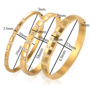 Confronto dettagliato di bracciali in acciaio inossidabile dorato da 3,5mm, 6mm e 8mm con diamanti