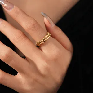Luxury fashion gold beaded stackable ring with minimalist vintage circular design