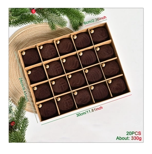 Detailed box size view of 20pcs 6cm brown velvet Christmas balls with dimensions and weight