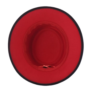 Kids bicolour wool felt fedora hat in red and black with wide brim and inner ribbon