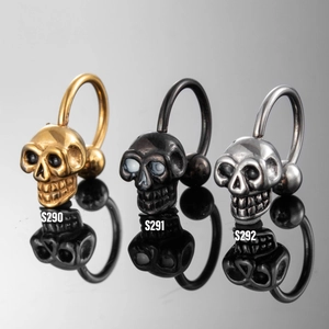 Orecchini a ferro di cavallo teschio in acciaio inox oro, nero e argento