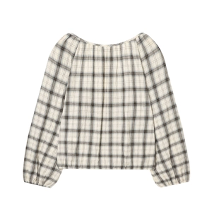 Completo donna con top a quadri a maniche lunghe e gonna asimmetrica con polsini elastici