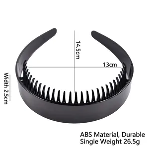 Non-slip black toothed headband made of durable ABS plastic with 2.5cm wide smooth finish