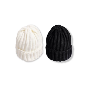 Classic black and off-white ribbed knit beanies for women in a warm winter style