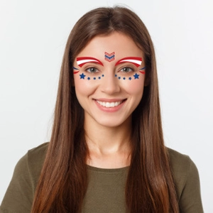 American flag star face tattoos for USA Independence Day party and festive makeup decor