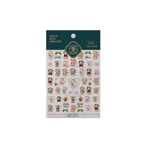 Lolita Bear 5D embossed nail art stickers with bows and hearts, model TS-3640