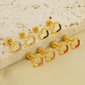 Elegant heart-shaped gold titanium earrings set with white black red and pink diamonds