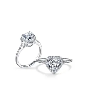 Elegant S925 sterling silver heart-shaped halo ring set with sparkling zircon stones