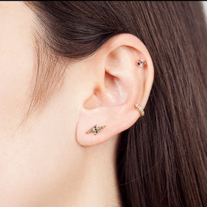S925 silver stud earrings set with colorful zircon lightning and flower designs