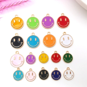 Smiley Face Charms Enamel Zinc Alloy Round Pendants For DIY Jewelry Making Necklaces Bracelets Accessories