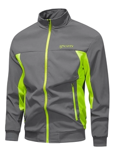 Giacca a vento sportiva da uomo grigio scuro con dettagli verde neon a contrasto