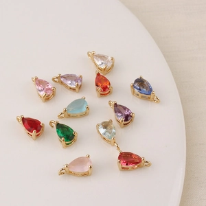 Colorful teardrop zircon charms with gold-plated bases for DIY jewelry making