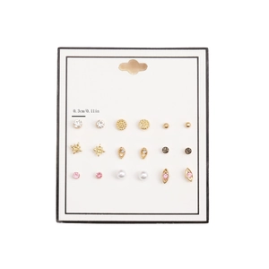 Lot de 12 paires de puces d'oreilles minimalistes en alliage doré avec cristaux et perles