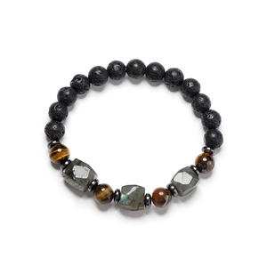 Lava rock, tiger eye and labradorite beaded bracelet with natural stone textures
