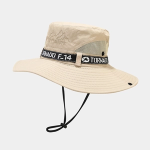 Chapeau de pêche beige à bord large avec maille respirante pour une protection solaire extérieure