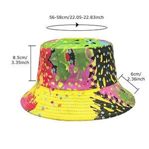 Tie-dye graffiti bucket hat with 56-58cm head circumference for outdoor sun protection
