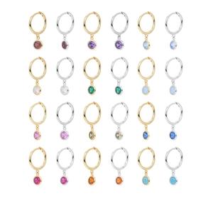 S925 sterling silver birthstone earrings set with colorful round cubic zirconia gems