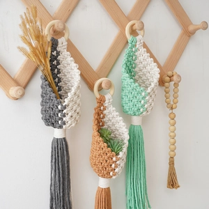 Macrame Plant Hanger Basket Handmade Cotton Rope With Wood Ring Bohemian Nordic Indoor Wall Decor Woven Tassel Pocket