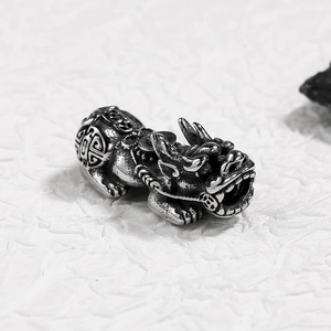 Detail of 304 stainless steel Pi Xiu bead with antique silver finish for bracelets
