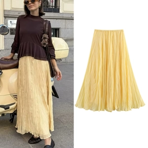 Gonna Maxi Plissettata Da Donna Vita Alta Elastica Accordéon Gonne Lunghe Poliestere Fluido Streetwear Casual Tinta Unita