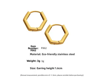Details zu 1,6 cm goldenen sechseckigen Ohrringen aus poliertem Edelstahl