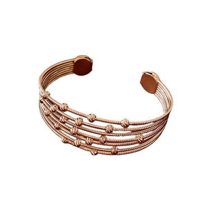 Retro rose gold multi-layer beaded open cuff bracelet with textured metal beads