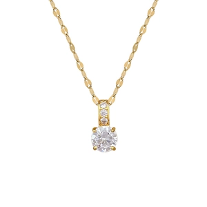 Elegante Halskette aus Gold Titanstahl mit funkelndem runden Zirkonia Anhänger für Damen