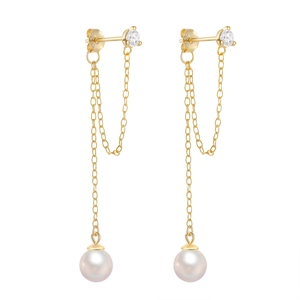 Elegant S925 sterling silver tassel drop earrings with white pearls and sparkling zircons
