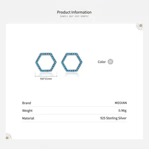 Elegant s925 sterling silver hexagonal turquoise stud earrings with hollow design
