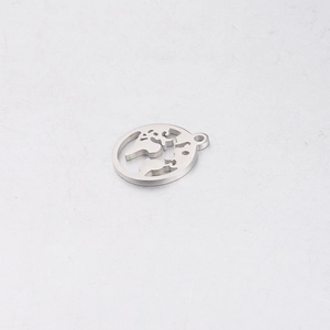 Detailed view of hollow world map pendant in polished silver stainless steel