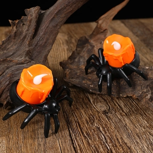 Halloween black spider LED electronic candle lights with realistic orange dripping wax