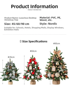 Detailed comparison of 45, 60, and 90cm mini Christmas trees with LED lights and ornaments