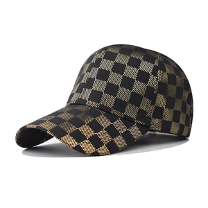 Classic baseball cap with black and gold checkered pattern shown from a 45-degree angle