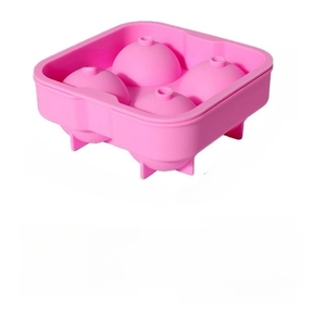 Molde de silicona rosa de 4 cavidades para bolas de hielo con agujeros para whisky