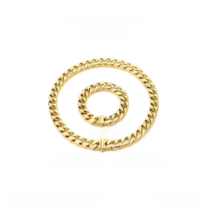 Detailed size parameters of 13mm gold stainless steel Cuban chain necklace and bracelet