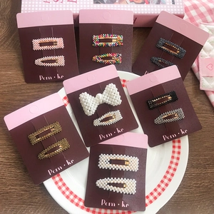 Kids Faux Artificial Pearl Beaded Hair Clips Cute Bow Geometric Snap Barrettes Fashion Headwear For Girls Toddlers Handmade
