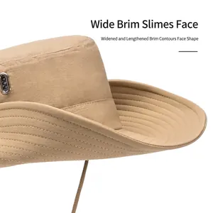 Waterproof quick-dry sun hat in khaki with wide brim and adjustable chin strap