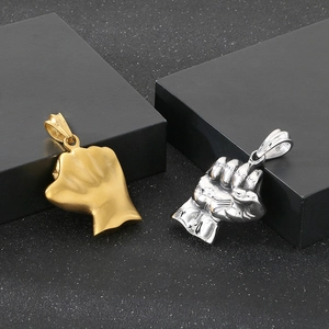 Retro hip hop style solid stainless steel fist pendants in gold and silver finish