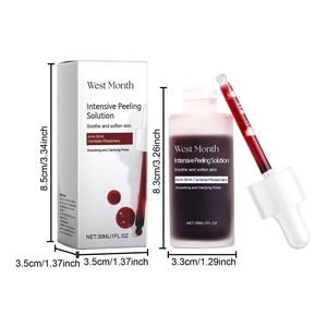 Detailed view of 30ml AHA BHA peeling solution bottle and box dimensions for skin care