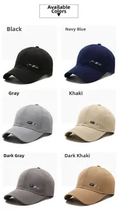 Detail view of cotton baseball caps in six colors with side logo and breathable holes